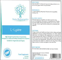 Label for L-Lysine 1000 mg