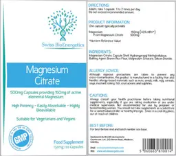 Label for Magnesium Citrate 500 mg