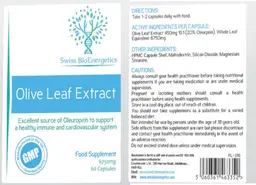 Label for Olive Leaf Extract