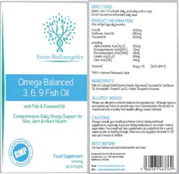 Label for Omega Balanced 3, 6, 9 Fish Oil 1000 mg
