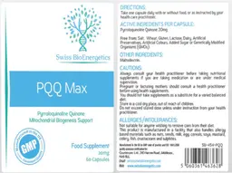 Label for PQQ Max 20 mg