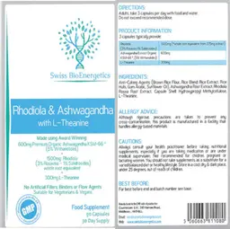 Label for Rhodiola & Ashwagandha with L-Theanine