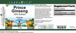 Label for Prince Ginseng 20% Extract Powder