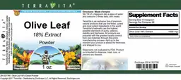 Label for Olive Leaf 18% Extract Powder