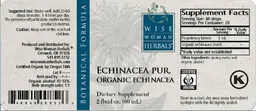 Label for Echinacea Pur. Organic Echinacea