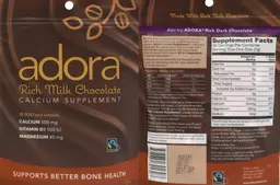Label for Adora Calcium Supplement Rich Milk Chocolate
