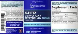Label for 5-HTP L-5-Hydroxy-Tryptophan 100 mg