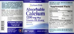 Label for Absorbable Calcium 1200 mg Plus Vitamin D3 25 mcg