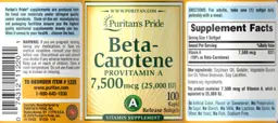 Label for Beta-Carotene 7,500 mcg (25,000 IU)