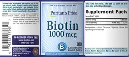 Label for Biotin 1000 mcg