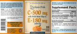 Label for C-500 mg with Wild Rose Hips & E-180 mg (400 IU)