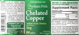 Label for Chelated Copper Amino Acid Chelate 2 mg
