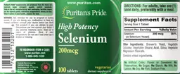 Label for High Potency Selenium 200 mcg