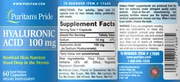 Label for Hyaluroinic Acid 100 mg