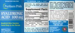 Label for Hyaluronic Acid 100 mg