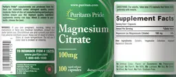 Label for Magnesium Citrate 100 mg
