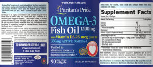 Label for Omega-3 Fish Oil 1200 mg
