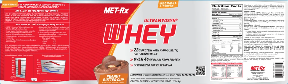 Label for Ultramyosyn Whey Peanut Butter Cup