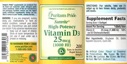Label for Sunvite High-Potency Vitamin D3 25 mcg (1000 IU)