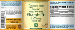 Label for Sunvite Mega-Potency Vitamin D3 125 mcg (5000 IU)