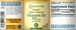 Label for Sunvite Super-Potency Vitamin D3 50 mcg (2,000 IU)