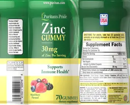Label for Zinc Gummy 30 mg Mixed Berry Flavored