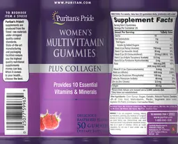 Label for Women's Multivitamin Gummies plus Collagen Delicious Raspberry Flavor