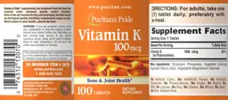 Label for Vitamin K 100 mcg