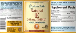 Label for Natural E 268 mg (400 IU)