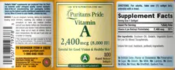 Label for Vitamin A 2,400 mcg (8,000 IU)