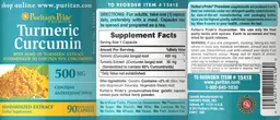 Label for Turmeric Curcumin 500 mg
