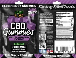 Label for CBD Gummies with Elderberry Extract 15 mg