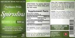 Label for Spirulina 500 mg