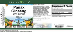 Label for Panax Ginseng 450 mg 20% Extract