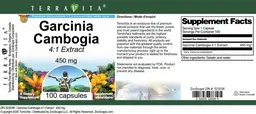 Label for Garcinia cambogia 450 mg 4:1 Extract