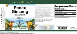 Label for Panax Ginseng 450 mg 5% Extract