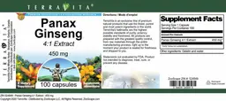 Label for Panax Ginseng 450 mg 4:1 Extract