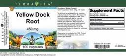 Label for Yellow Dock Root 450 mg