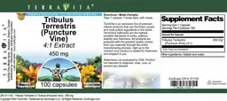 Label for Tribulus Terrestris (Puncture Vine) 4:1 Extract 450 mg