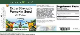 Label for Extra Strength Pumpkin Seed 450 mg 4:1 Extract