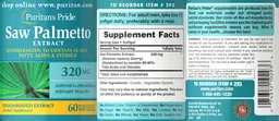 Label for Saw Palmetto Extract 320 mg