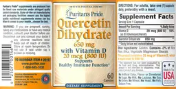Label for Quercetin Dihydrate 650 mg with Vitamin D 20 mcg (800 IU)