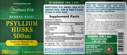 Label for Psyllium Husks 500 mg