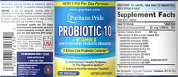 Label for Probiotic 10 + Vitamin D
