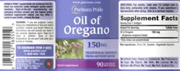 Label for Oil of Oregano 150 mg