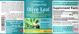 Label for Olive Leaf Extract 500 mg