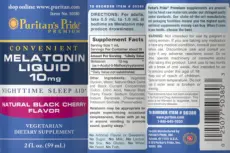 Label for Melatonin Liquid 10 mg Natural Black Cherry Flavor