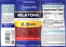 Label for Melatonin 2.5 mg Natural Strawberry Flavor