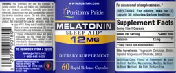 Label for Melatonin 12 mg