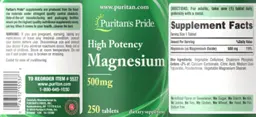 Label for High Potency Magnesium 500 mg